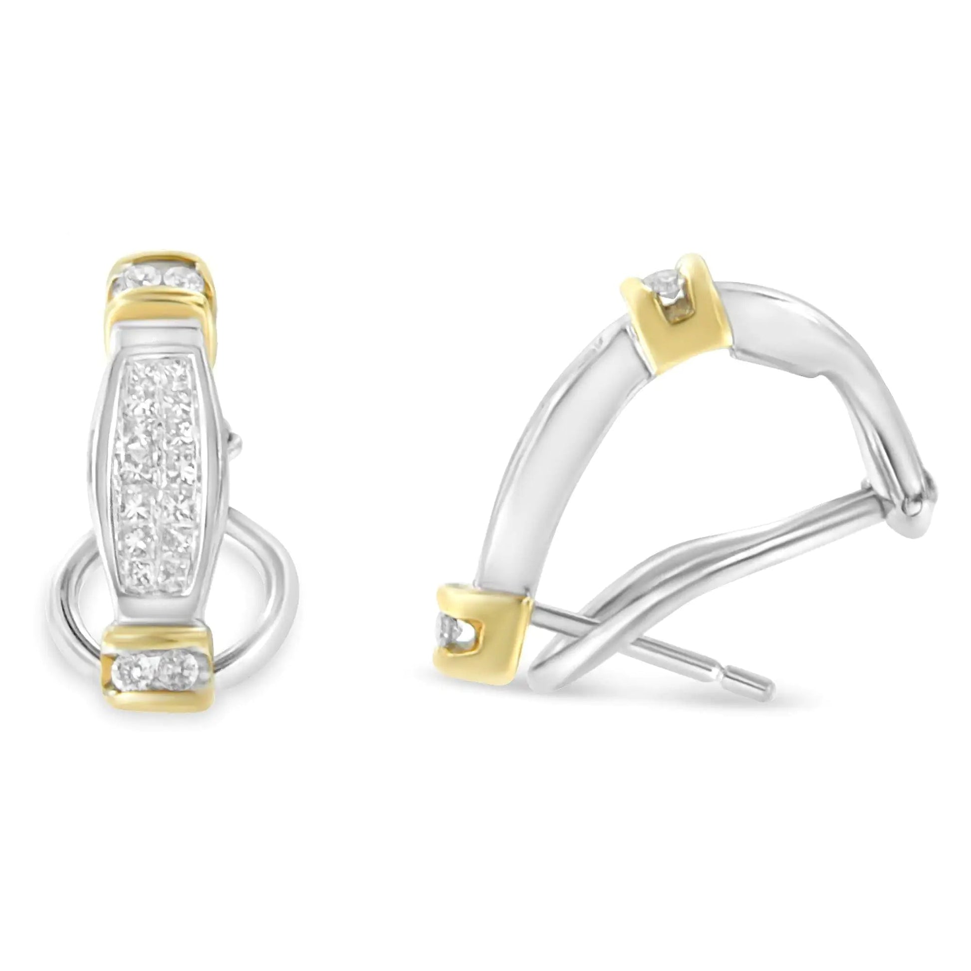 14K Two-Toned Gold Round and Princess Cut Diamond Earrings (0.5 cttw, H-I Color, SI2-I1 Clarity) WEM Support (www.WEM.support)