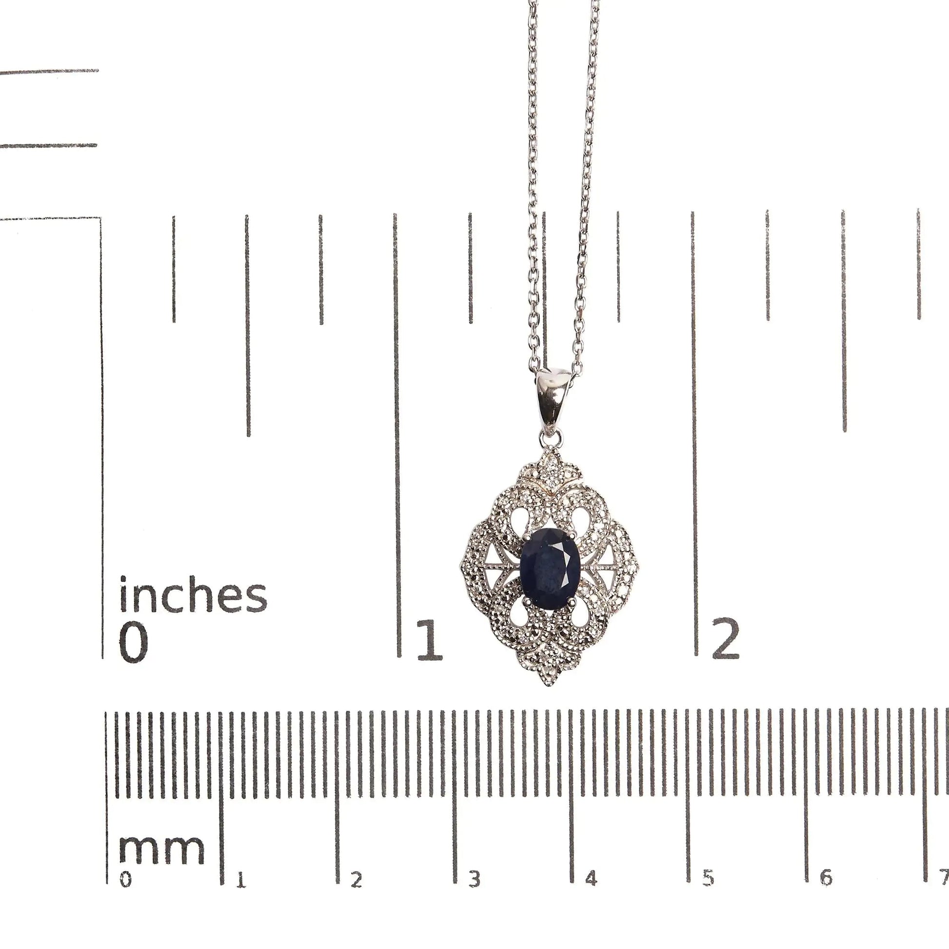 .925 Sterling Silver 7x5 MM Oval Blue Sapphire and Diamond Accent Art Deco Style Shield Shaped 18" Pendant Necklace (I-J Color, I3 Clarity) WEM Support (www.WEM.support)