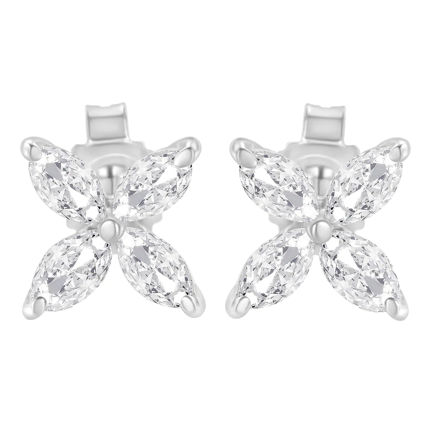 14K White Gold 3/4 Cttw Marquise Diamond 8 Stone Floral Leaf Stud Earrings (H-I Color, SI1-SI2 Clarity) WEM Support (www.WEM.support)