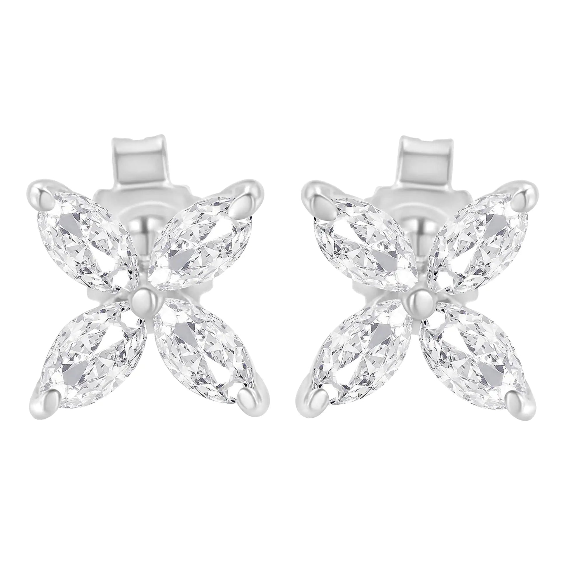 14K White Gold 3/4 Cttw Marquise Diamond 8 Stone Floral Leaf Stud Earrings (H-I Color, SI1-SI2 Clarity) WEM Support (www.WEM.support)