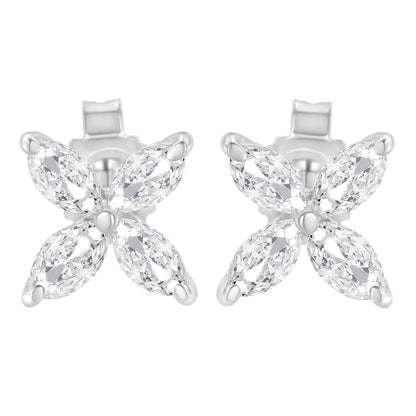 14K White Gold 3/4 Cttw Marquise Diamond 8 Stone Floral Leaf Stud Earrings (H-I Color, SI1-SI2 Clarity) WEM Support (www.WEM.support)