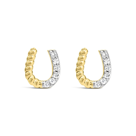 14K Gelbgold 1/10 Karat Diamant und Geflochtene Hufeisen Ohrstecker (I-J Farbe, I1-I2 Reinheit) WEM Support (www.WEM.support)