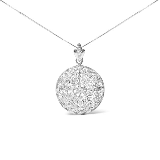 18K White Gold 1 5/6 Cttw Diamond Cluster Floral Filigree Brooch Pin and 18" Pendant Necklace (G-H Color, I1-I2 Clarity) WEM Support (www.WEM.support)