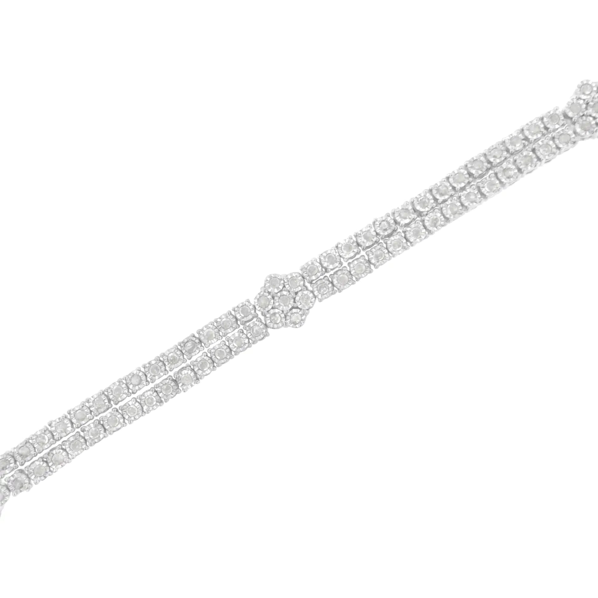 .925 Sterling Silber Diamant Doppelreihe und Blumencluster Tennisarmband (2 Karat, I-J Farbe, I3 Reinheit) - Größe 7.25" WEM Support (www.WEM.support)