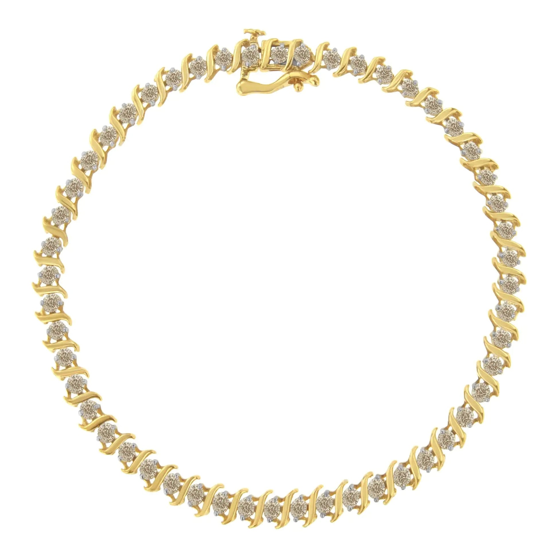 2Micron 10KT Yellow Gold Plated Sterling Silver Diamond S-Link Bracelet (2 cttw, J-K Color, I2-I3 Clarity) WEM Support (www.WEM.support)