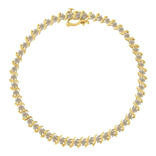 2Micron 10KT Yellow Gold Plated Sterling Silver Diamond S-Link Bracelet (2 cttw, J-K Color, I2-I3 Clarity) WEM Support (www.WEM.support)