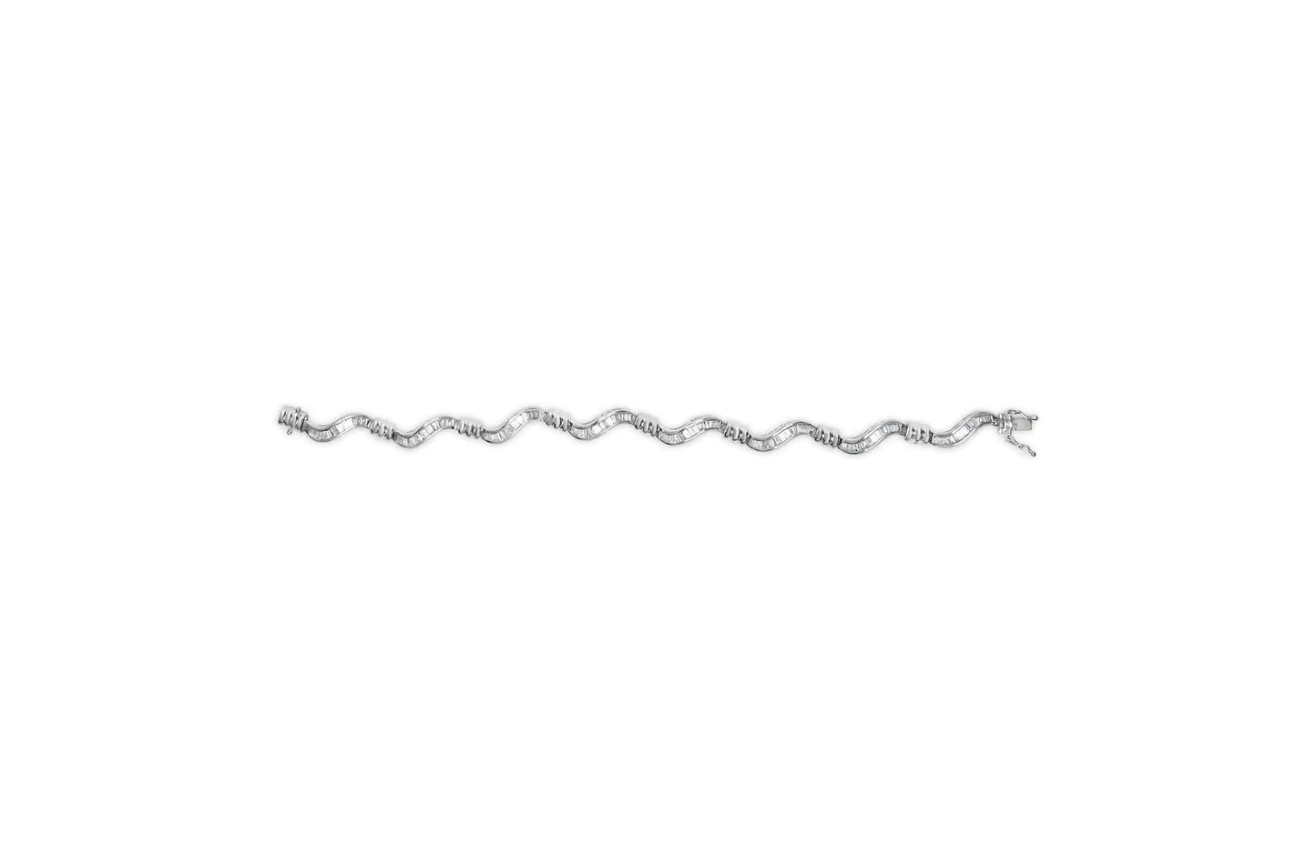 14K White Gold 2.00 Cttw Baguette-Cut Spiral Link 7" Bracelet (G-H Color, SI1-SI2 Clarity) WEM Support (www.WEM.support)