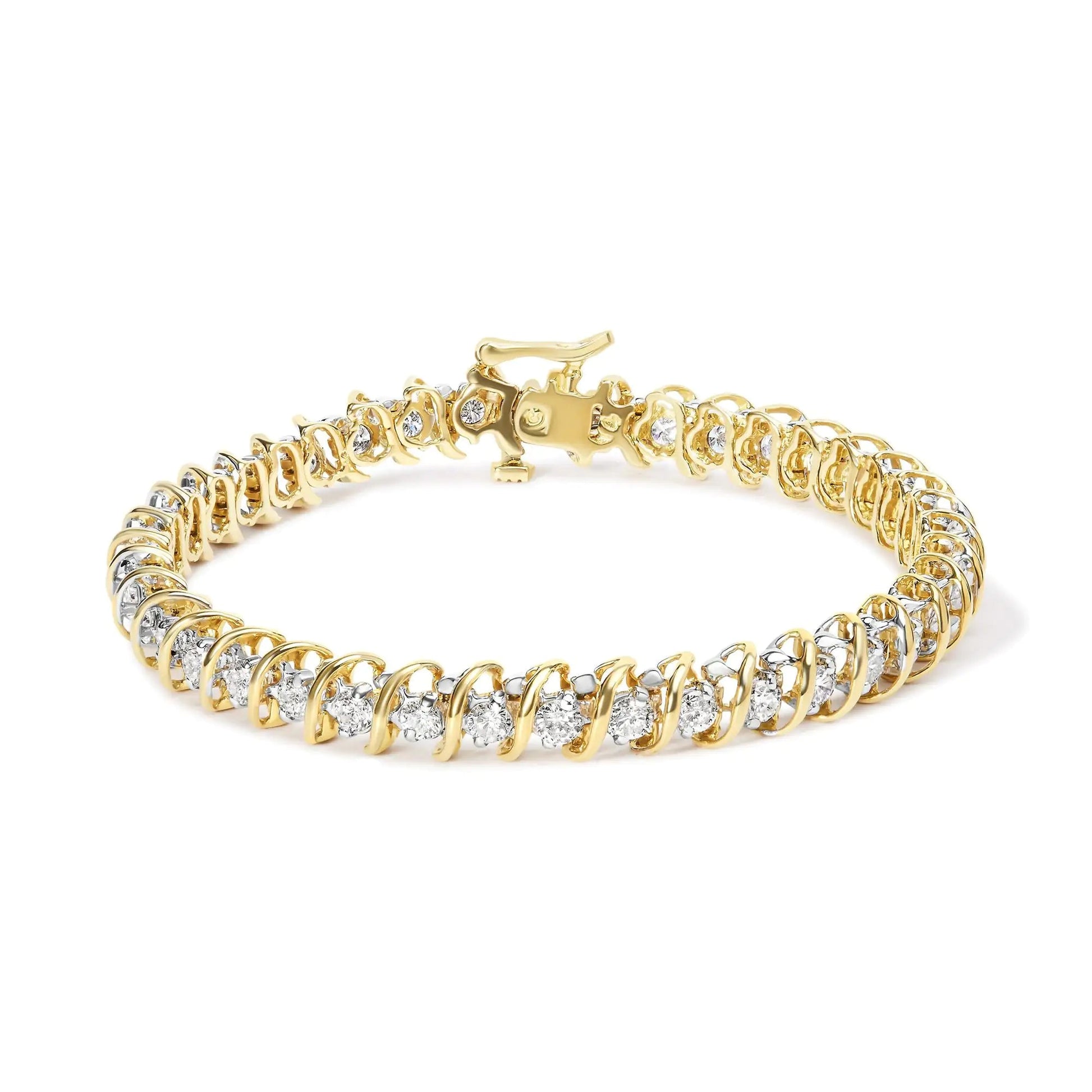 18K Yellow Gold 4.0 Cttw Round-Cut Diamond S-Link 7" Inch Tennis Bracelet (I-J Color, SI1-SI2 Clarity) WEM Support (www.WEM.support)