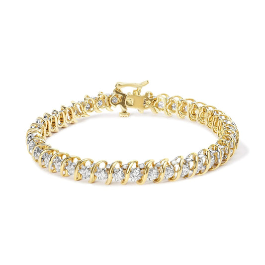 18K Yellow Gold 4.0 Cttw Round-Cut Diamond S-Link 7" Inch Tennis Bracelet (I-J Color, SI1-SI2 Clarity) WEM Support (www.WEM.support)
