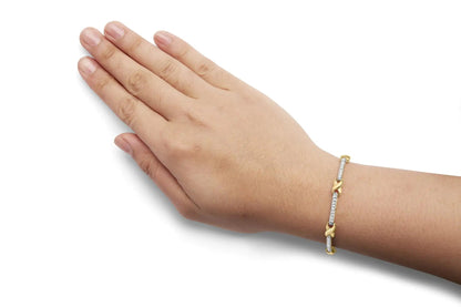 10K Yellow Gold 1.00 Cttw Pave Set Diamond Bar and  X-Link 7" Bracelet (I-J Color, I3 Quality) WEM Support (www.WEM.support)