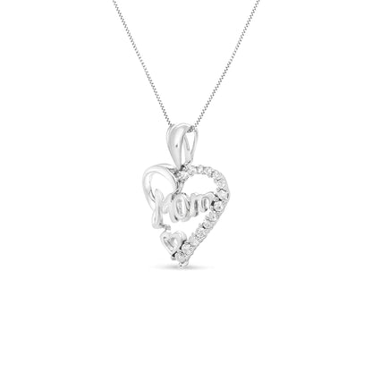 .925 Sterling Silver 1/4 Cttw Round Diamond "Mom" Openwork Heart Pendant 18" Necklace (I-J Color, I2-I3 Clarity) WEM Support (www.WEM.support)