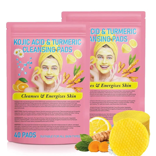 Turmeric Face Scrub Pads, 80pcs Turmeric Kojic Acid Cleansing Pads with Vitamin B5, Vitamin C Turmeric, Face Pads, Sugar Turmeric Cleansing Pads for Face 40 Count (Pack of 2) My Store