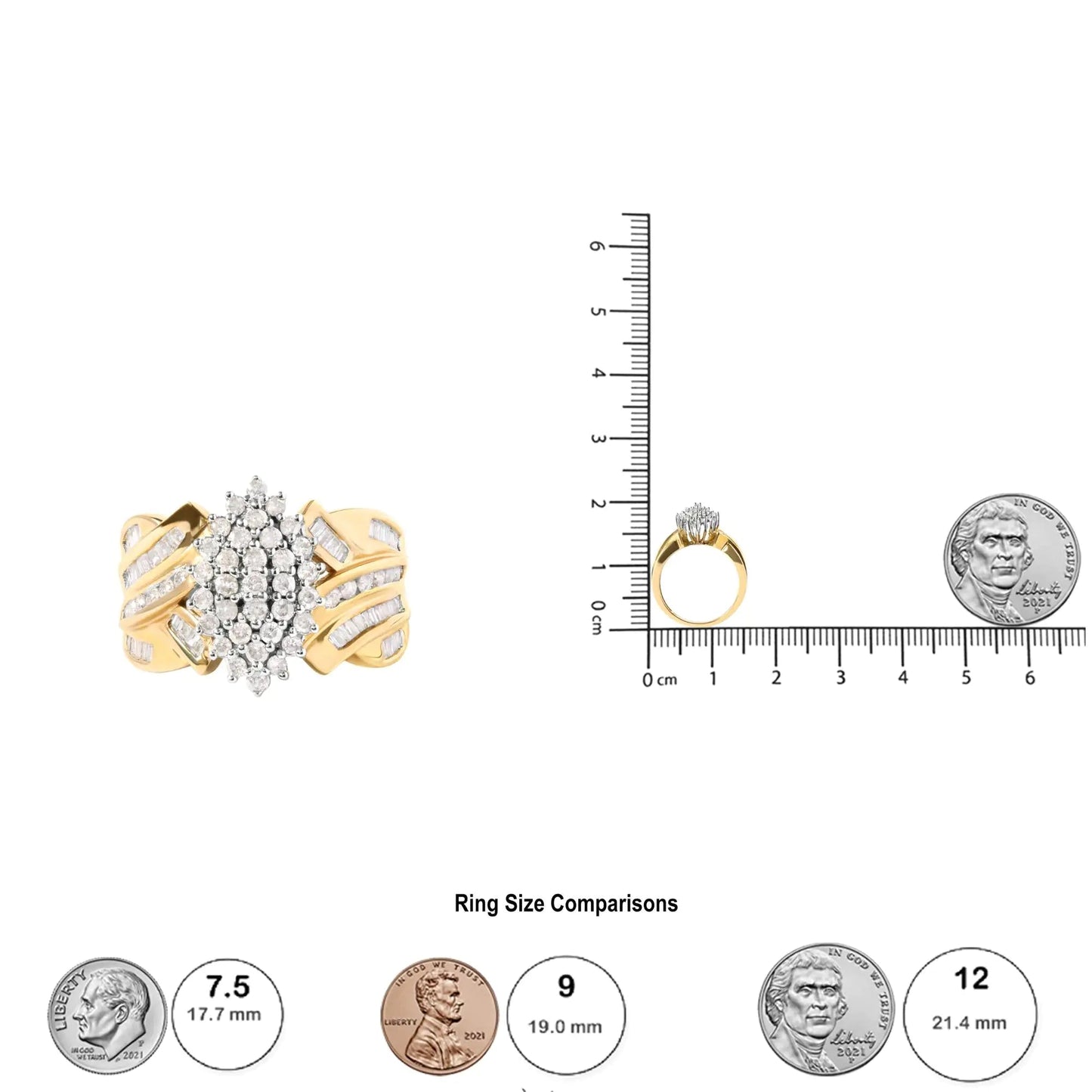 10K Yellow Gold 1 Cttw Diamond Pear Shaped Cluster  Cluster Cocktail Ring (H-I Color, I2-I3 Clarity) WEM Support (www.WEM.support)