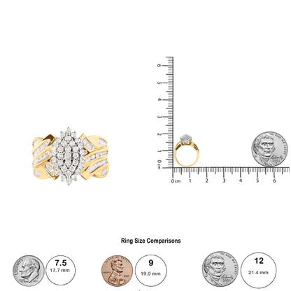 10K Yellow Gold 1 Cttw Diamond Pear Shaped Cluster  Cluster Cocktail Ring (H-I Color, I2-I3 Clarity) WEM Support (www.WEM.support)