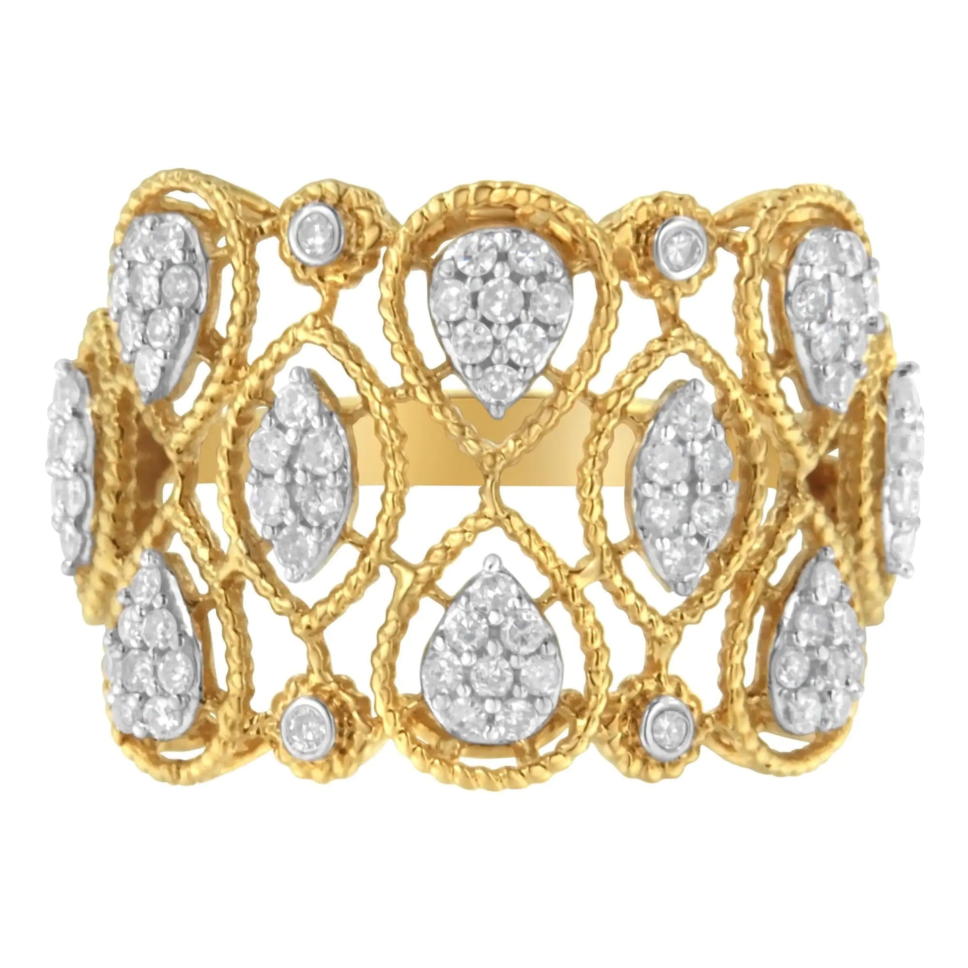 14K Yellow Gold Diamond Art Deco Ring (1/2 Cttw, H-I Color, I1 Clarity) WEM Support (www.WEM.support)