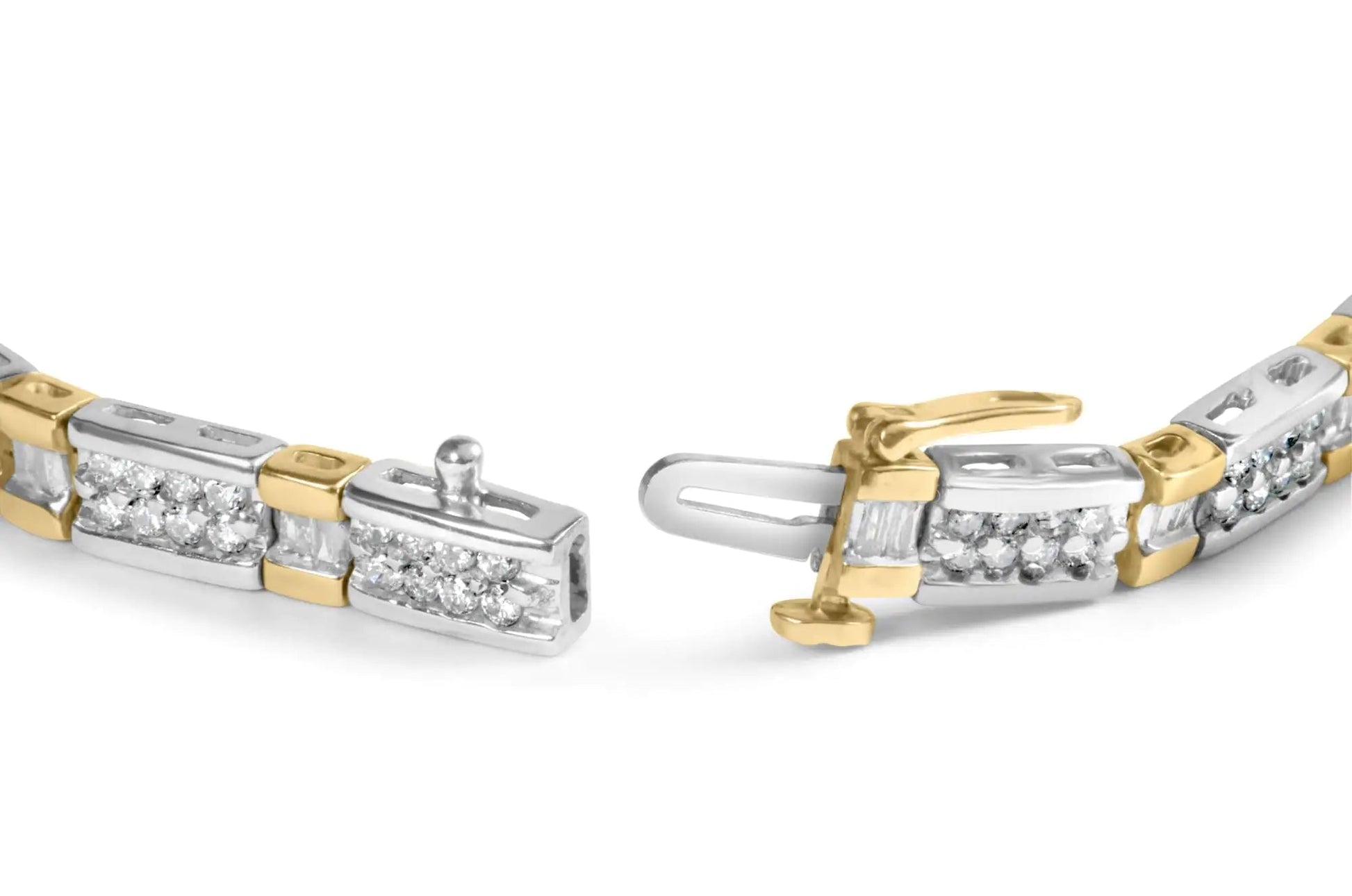 14k Two-Tone 2.00 Cttw Round-Cut and Baguette-Cut Diamond Bar Link 7" Bracelet (I-J Color, SI2-I1 Clarity) WEM Support (www.WEM.support)