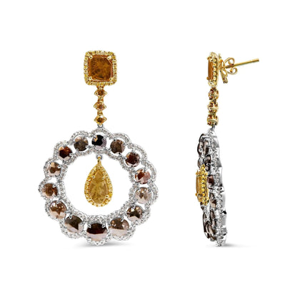 14K White and Yellow Gold 10.0 Cttw Mixed Natural Fancy Diamond Dangle Hoop and Bale Earrings (Yellow Color, I1-I2 Clarity) WEM Support (www.WEM.support)